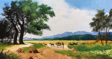 제목이 "A Clear Sky Mornings"인 미술작품 Aryawansa Kumarasinghe로, 원작, 아크릴 나무 들것 프레임에 장착됨