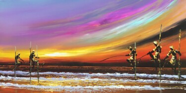 Ζωγραφική με τίτλο "Serenade of the Sky" από Aryawansa Kumarasinghe, Αυθεντικά έργα τέχνης, Ακρυλικό Τοποθετήθηκε στο Ξύλινο…