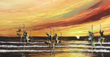 Malerei mit dem Titel "Colors of the Risin…" von Aryawansa Kumarasinghe, Original-Kunstwerk, Acryl Auf Keilrahmen aus Holz m…