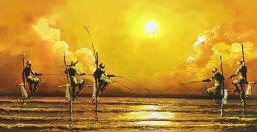 Pintura intitulada "Sunrise of Hope" por Aryawansa Kumarasinghe, Obras de arte originais, Acrílico Montado em Armação em mad…