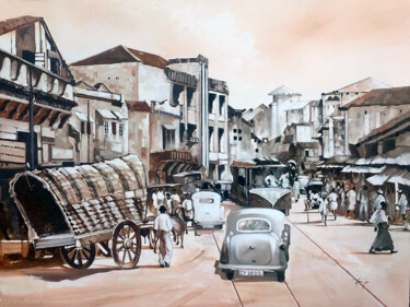 Painting titled "Busy Streets" by Aryawansa Kumarasinghe, Original Artwork, Acrylic Mounted on Wood Stretcher frame