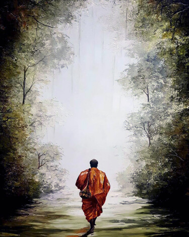 Картина под названием "Walk to Nirvana" - Aryawansa Kumarasinghe, Подлинное произведение искусства, Акрил Установлен на Дере…