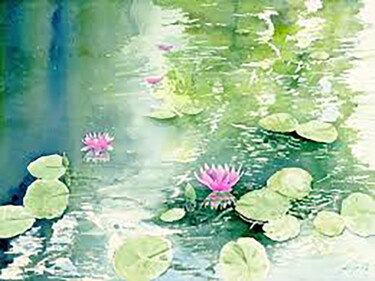 Картина под названием "Floating Pink Water…" - Aryawansa Kumarasinghe, Подлинное произведение искусства, Акрил Установлен на…