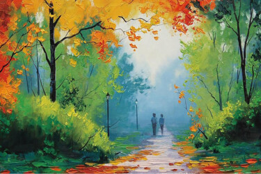 Painting titled "Evening Stroll in t…" by Aryawansa Kumarasinghe, Original Artwork, Acrylic Mounted on Wood Stretcher frame