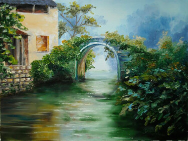 Malerei mit dem Titel "Bridge Over Calm Wa…" von Aryawansa Kumarasinghe, Original-Kunstwerk, Acryl Auf Keilrahmen aus Holz m…