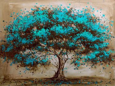 Painting titled "3D Blue Tree" by Aryawansa Kumarasinghe, Original Artwork, Acrylic Mounted on Wood Stretcher frame