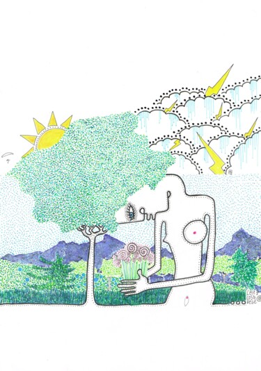 Tekening getiteld "Envie de jardin" door Arysque, Origineel Kunstwerk, Marker
