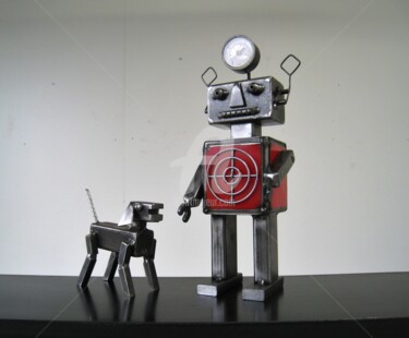Sculpture titled "Robot cible et son…" by Arzel, Original Artwork