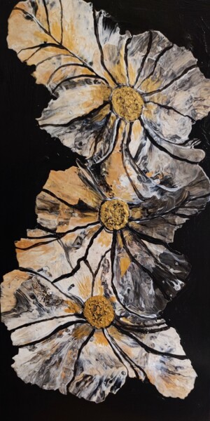 Painting titled "Fiori d'oro" by As'Art, Original Artwork, Acrylic Mounted on Wood Stretcher frame