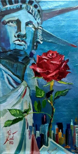 绘画 标题为“Красная роза.Свобод…” 由Asadullina Elvira, 原创艺术品, 油 安装在木质担架架上