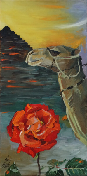 Painting titled "Оранжевая роза. Еги…" by Asadullina Elvira, Original Artwork, Oil Mounted on Wood Stretcher frame