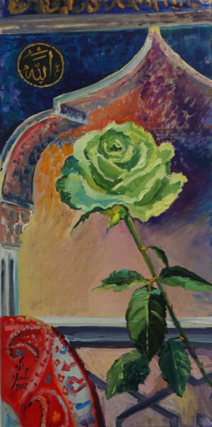 Malerei mit dem Titel "Зелёная роза." von Asadullina Elvira, Original-Kunstwerk, Öl Auf Keilrahmen aus Holz montiert