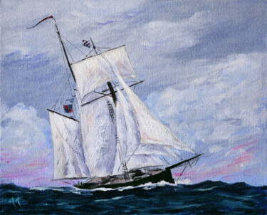 Pittura intitolato "Dutch topsail schoo…" da Asan Kurtmalaiev, Opera d'arte originale, Acrilico Montato su Cartone