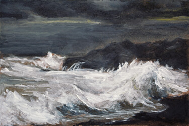 Painting titled "Stormy sea at night" by Asan Kurtmalaiev, Original Artwork, Acrylic