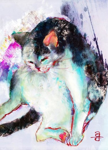 Schilderij getiteld "The cat named Nene." door Asari Fukushima, Origineel Kunstwerk