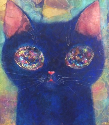 Painting titled "The blue cat." by Asari Fukushima, Original Artwork