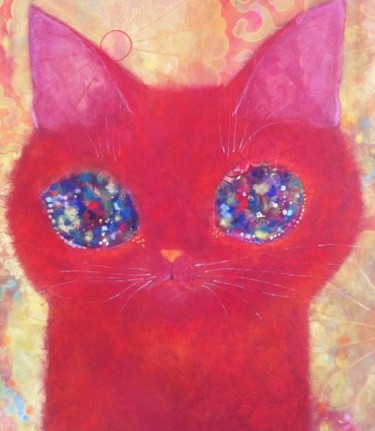 Painting titled "The red cat." by Asari Fukushima, Original Artwork