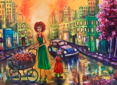 Painting titled "Masal şehir by Aynu…" by Aynur Gürsoy, Original Artwork, Oil