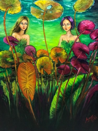 Peinture intitulée "Lotus" par Aynur Gürsoy, Œuvre d'art originale, Huile