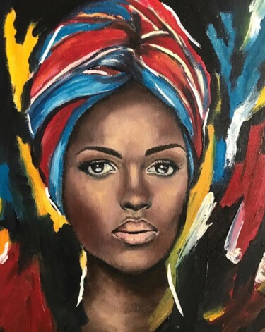 Painting titled "African woman" by Aynur Gürsoy, Original Artwork, Oil