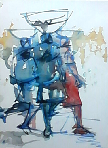Painting titled "Market gesture" by Asenior, Original Artwork, Watercolor