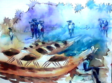 Painting titled "Beach market" by Asenior, Original Artwork, Acrylic