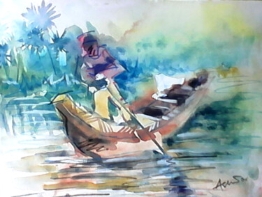 Pintura titulada "Sailing" por Asenior, Obra de arte original, Acuarela