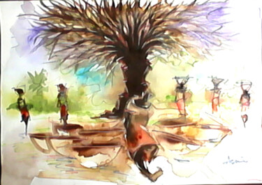 Painting titled "Calabash market" by Asenior, Original Artwork