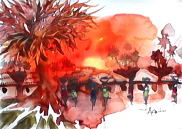 Painting titled "sunset adventures" by Asenior, Original Artwork, Watercolor