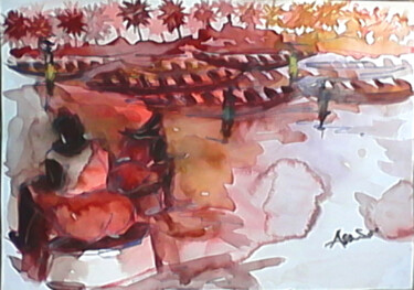 Painting titled "Sunset discovery" by Asenior, Original Artwork, Watercolor