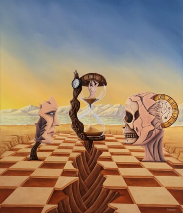 Painting titled "Time No.3" by Asensir, Original Artwork, Acrylic Mounted on Wood Stretcher frame