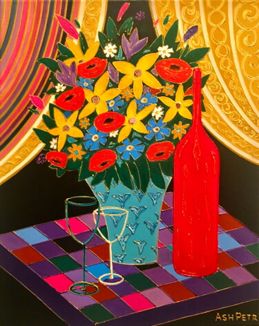 Painting titled "Holiday bouquet" by Ash Petr (Ashot Petrosyan), Original Artwork, Acrylic