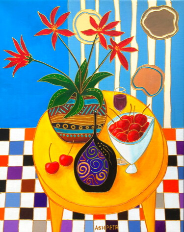 Painting titled "Yellow table" by Ash Petr (Ashot Petrosyan), Original Artwork, Acrylic