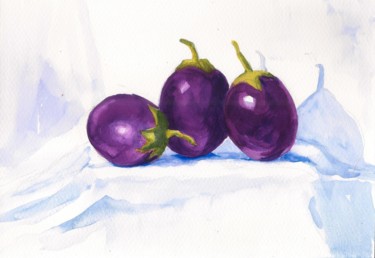 Brinjals Three Aubergines Painting titled "Brinjals Three Aube…" by Art By Aashaa, Original Art, Watercolor