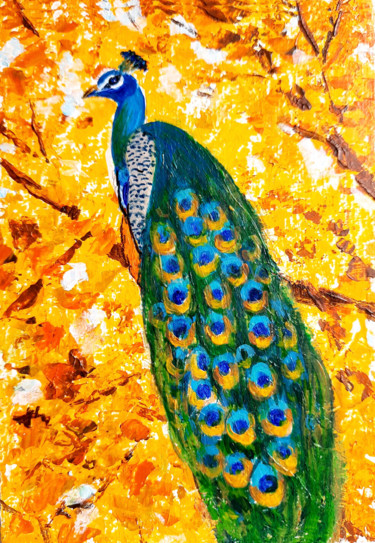 Peacock on the autumn tree Картина под названием "Peacock on the autu…" - Art By Aashaa, Подлинное произведение искусства, Акрил