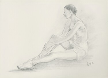 Rysunek zatytułowany „Ballerina relaxing,…” autorstwa Asha Sudhaker Shenoy, Oryginalna praca, Ołówek