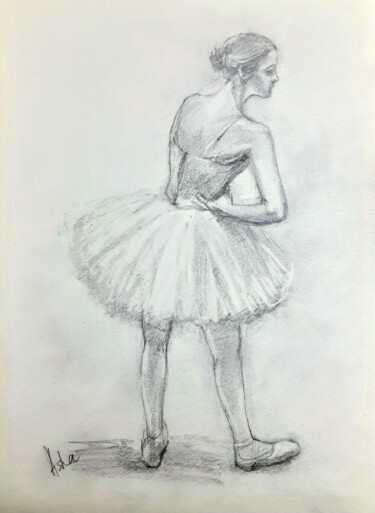 Disegno intitolato "Ballerina stretching" da Asha Sudhaker Shenoy, Opera d'arte originale, Matita