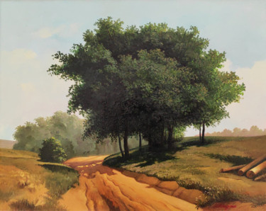 Painting titled "Landscape #2" by Ash Avagyan, Original Artwork, Oil Mounted on Wood Stretcher frame