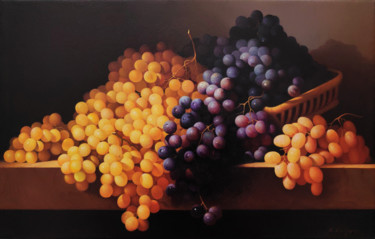 Painting titled "Grapes" by Ash Avagyan, Original Artwork, Oil Mounted on Wood Stretcher frame