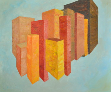 Painting titled "City of cubes" by Asher, Original Artwork, Oil