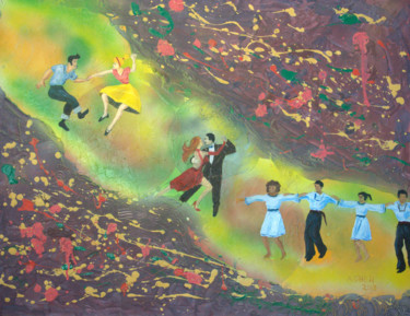 Painting titled "The-joy-of-dancing" by Asher, Original Artwork, Acrylic Mounted on Wood Stretcher frame