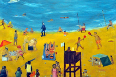 Painting titled "Us on the beach" by Asher, Original Artwork, Oil