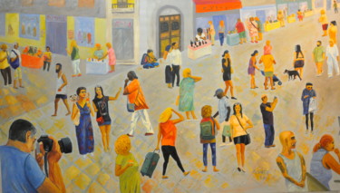 Malerei mit dem Titel "Friday in Tel aviv" von Asher, Original-Kunstwerk, Öl
