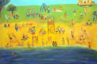 Painting titled "En la playa" by Asher, Original Artwork, Oil