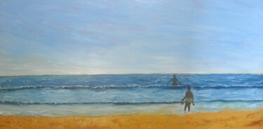 Painting titled "Mother inthe sea" by Asher, Original Artwork, Oil Mounted on Wood Stretcher frame