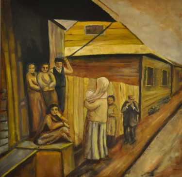Painting titled "familia en el shtei…" by Asher, Original Artwork