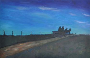 Painting titled "Carreta" by Asher, Original Artwork, Oil Mounted on Wood Stretcher frame