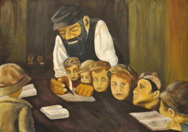 Malerei mit dem Titel "In the Heder ." von Asher, Original-Kunstwerk, Öl Auf Keilrahmen aus Holz montiert