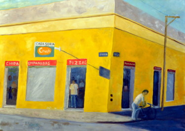 「Casa  Soria」というタイトルの絵画 Asherによって, オリジナルのアートワーク, オイル ウッドストレッチャーフレームにマウント