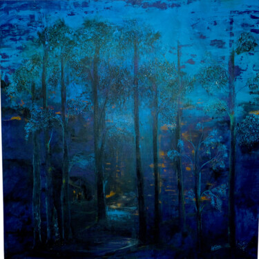 Painting titled "Night life of trees" by Ashima Sharma Sharma, Original Artwork, Acrylic Mounted on Wood Stretcher frame